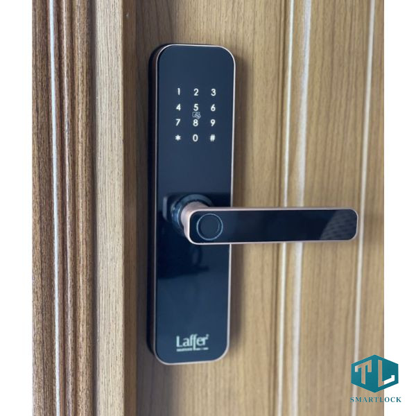 Khóa Vân Tay Cửa Gỗ Laffer LX08 12 Cổng Micro USB cấp nguồn khẩn cấp và chìa khóa cơ của khóa Laffer LX08